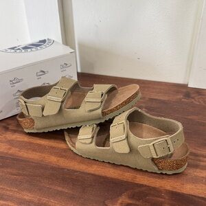 Birkenstock Kids Milano Kids Vegan Sandals Faded Khaki Buckle Straps Sz 1-1.5